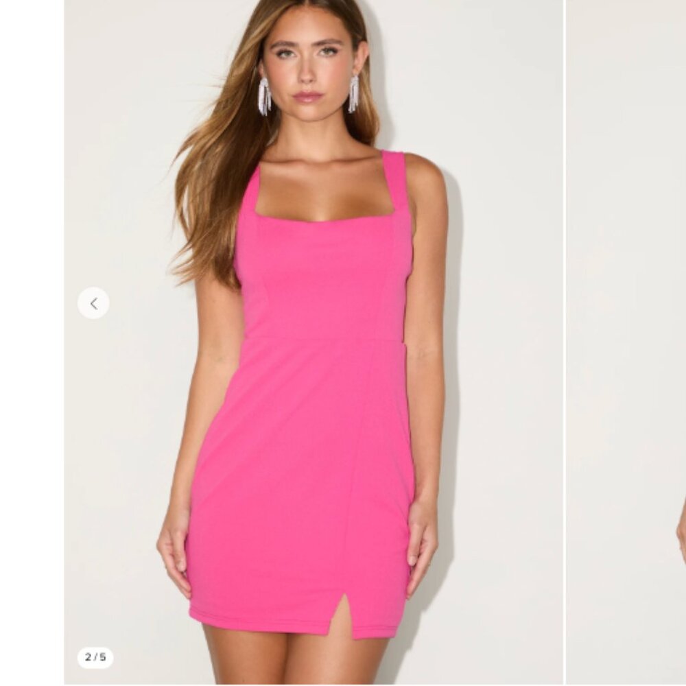 NWT Lulus Hot Pink Square Neck Mini Bodycon Dress - Size S